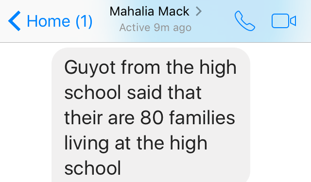 Mahalia 80 families living at the high school